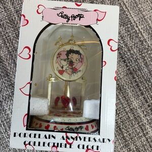 Betty Boop Gold Anniversary Clock with Red Heart Accents